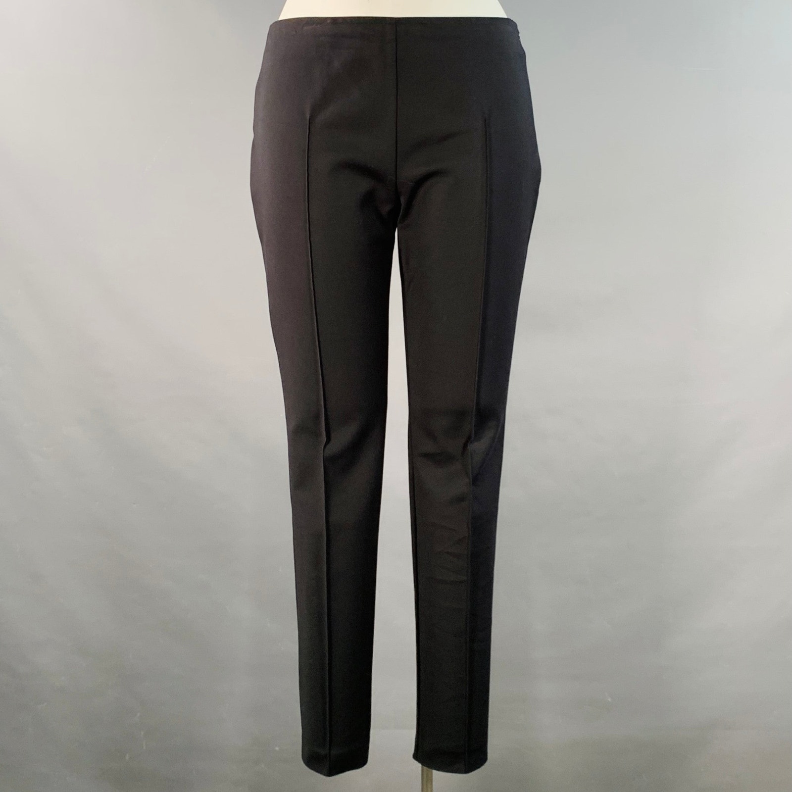 Akris Size 12 Black Cotton Blend Side Zipper Dress Pants